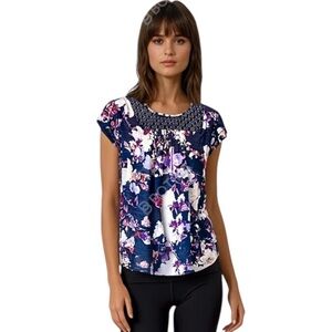 Liz Claiborne Women’s Blouse XL Purple Floral w/Ruffle Sleeves